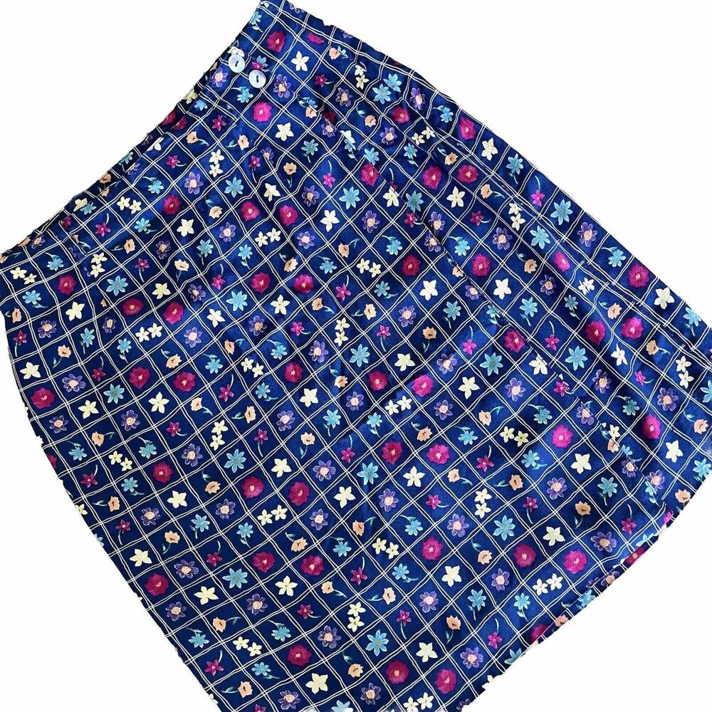 Vintage Talbots Floral Blue Cottagecore Wrap Skirt Size 8 10 M
